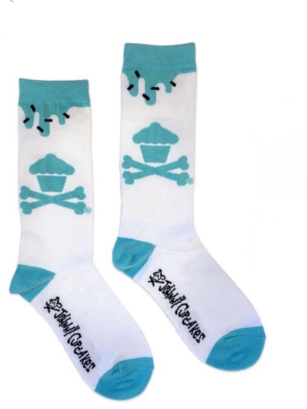 Johnny Cupcakes Men’s Socks White Aqua‎ Frosting Drip OS Unisex
